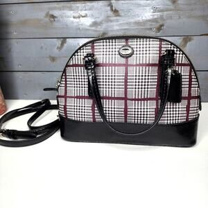 Coach Peyton Glen Plaid Printed Dome Cora Satchel Bag Purse F33319 Plum Black